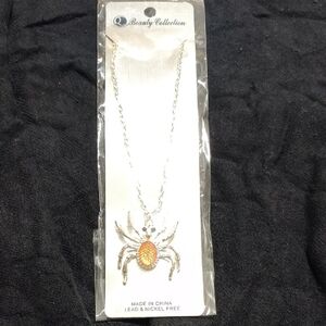 Silver and Orange Spider Pendant Necklace
